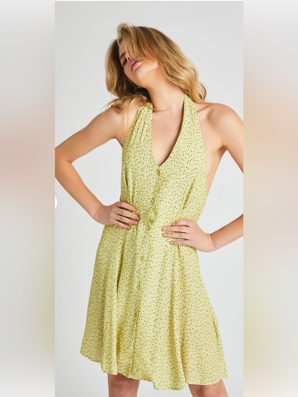 Rolla’s Citron Mini Tulips Halter Dress Sleeveless Button-Front Dress. Size 14